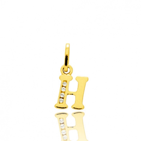 Pendentif or Jaune et Oxyde de Zirconium Initiale H