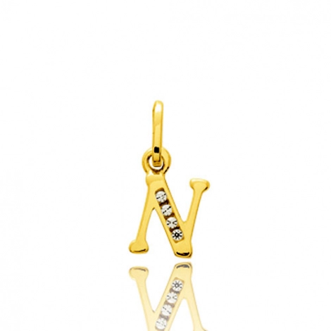 Pendentif or Jaune et Oxyde de Zirconium Initiale N