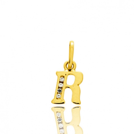Pendentif or Jaune et Oxyde de Zirconium Initiale R