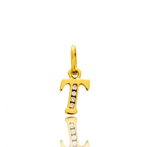 Pendentif or Jaune et Oxyde de Zirconium Initiale T
