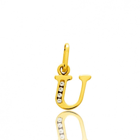 Pendentif or Jaune et Oxyde de Zirconium Initiale U