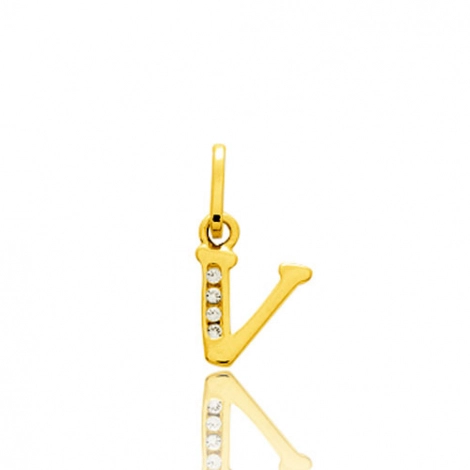 Pendentif or Jaune et Oxyde de Zirconium Initiale V