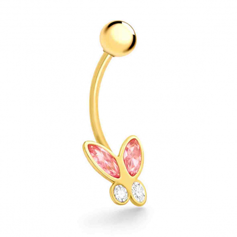Piercing nombril papillon - Oxyde de Zirconium rose et blanc -