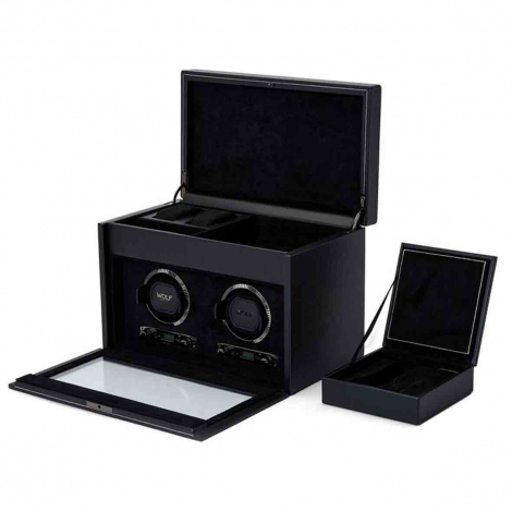 Remontoir Montre Wolf 1834 - British Racing Double Watch Winder with Storage - Noir