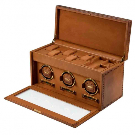 Remontoir Montre Wolf 1834 - Brogue Triple Watch Winder - Marron Brun