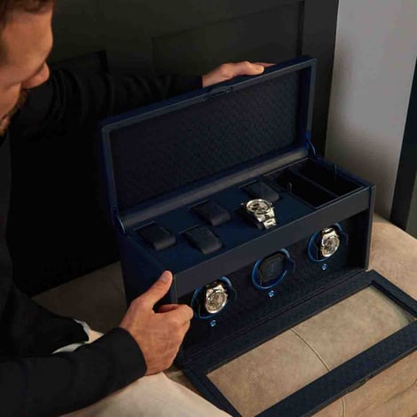Remontoir Montre Wolf 1834  - Earth Triple Watch Winder - Midnight blue