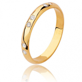 Alliance demi jonc en or jaune sertie de