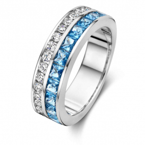 Bague Argent zirconium bleu et blanc Naiomy 