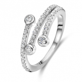 Bague Argent Zirconium Avec Pierres Noires - Modèle "toi Et Moi", Argent Massif, Taille T55, Occasion