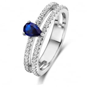 Bague Argent zirconium bleu et blanc Naiomy 