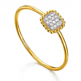 Bague carr�e en or perl�e et diamants