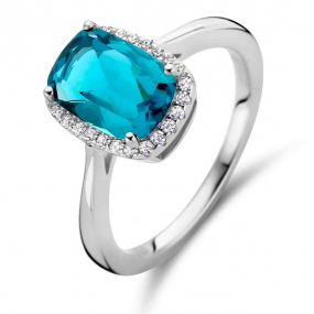 Bague en argent couleur topaze bleu - zirconium