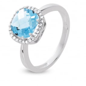 Bague en or avec Topaze bleue et diamant