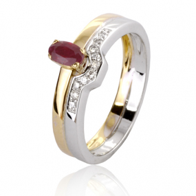 Bague rubis 0.30 ct sertie de diamants 0.10 ct