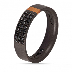 Bague Titane et Or sertie de diamants Noirs - Mano J