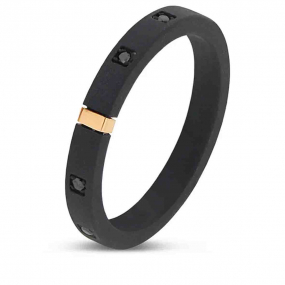 Bague Titane Noir - Or -  sertie de diamants Noirs - Mano J