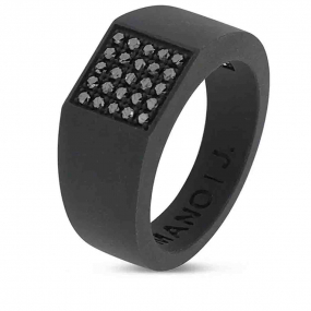Bague Titane Noir sertie de diamants Noirs - Mano J