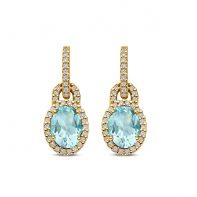 Boucles d'oreilles Aigue Marine et Diamants