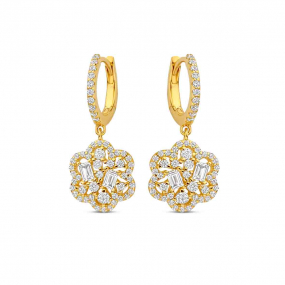 Boucles d'oreilles argent plaqu or jaune motif floral et oxydes- Naiomy