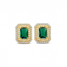 Boucles d'oreilles argent plaqu or pierre verte au centre et oxydes- Naiomy