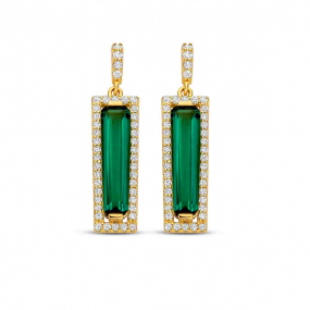 Boucles d'oreilles argent plaqu or pierre verte au centre et oxydes - Naiomy
