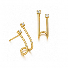 Boucles d'oreilles cr�oles doubles Or et Diamants