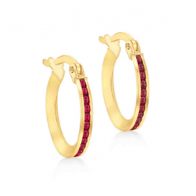 Boucles d'oreilles Cr�oles Fines avec Oxyde de Zirconium Rouge