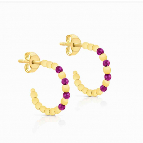 Boucles d'oreilles Cr�oles Ouvertes et perles synth�tiques rouges