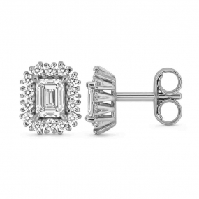 Boucles d'oreilles Diamant taille Emeraude de Synth�se 