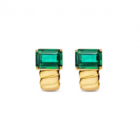  Boucles d'oreilles en argent plaqu or jaune avec pierre verte Naiomy