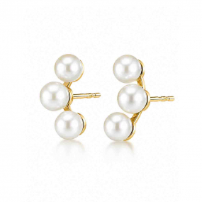Boucles d'oreilles or 3 Perles blanches