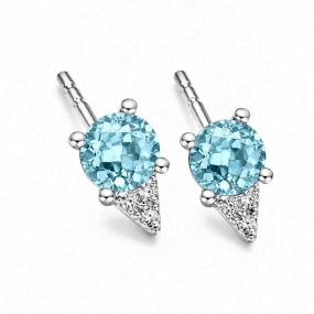 Boucles d'oreilles or blanc, Diamants et Topaze