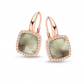 Boucles d'oreilles prasiolite sur nacre et diamants One More