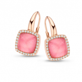 Boucles d'oreilles quartz et rhodochrosite sur nacre et diamants One More