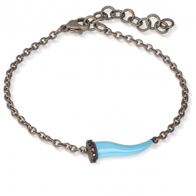 Bracelet corne bleue Mano J en titane et diamants noirs