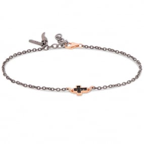 Bracelet croix Mano J - Diamant noir - Titane or