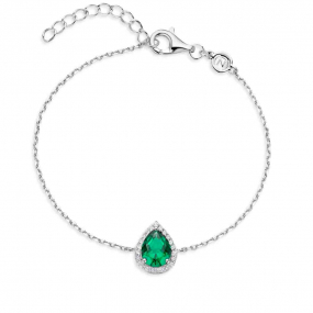 Bracelet en argent -pierre verte forme de poire et oxydes - Naiomy