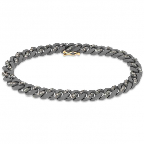 Bracelet Gourmette Mano J en titane et Diamants Bruns