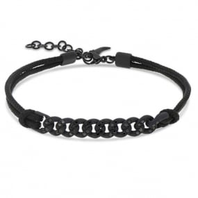 Bracelet Homme Gourmette Mano J en titane Black  serti de diamants noirs