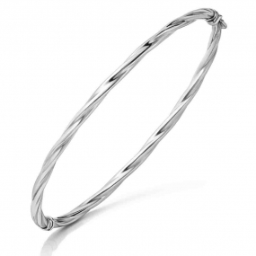 Bracelet jonc ouvrant torsad� or blanc en r�duction