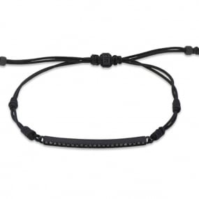 Bracelet Titane Noir Mano J  - Barrette serti de diamants noirs
