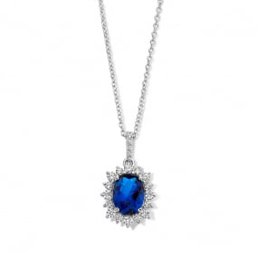 Chane et pendentif Argent avec zirconium bleu et blanc - Naiomy 
