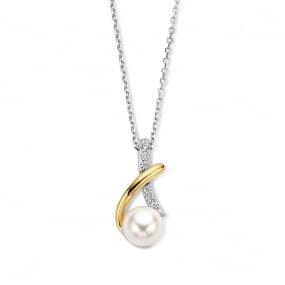  Chane et  pendentif  Argent bicolore avec perle sertie de zirconium Naiomy