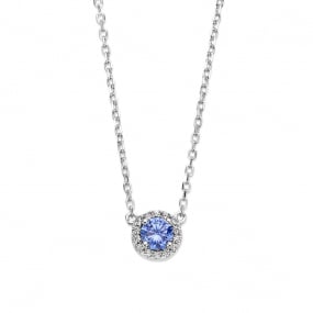 Chane et pendentif Argent pierre bleu serti de Zirconium - Naiomy