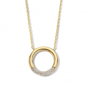 Chane et pendentif rond Argent plaqu or jaune serti de zirconium - Naiomy