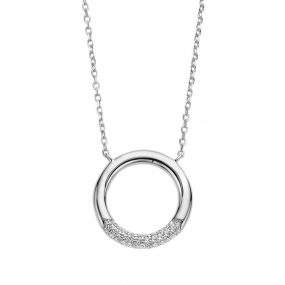 Chane et pendentif rond Argent serti de zirconium - Naiomy