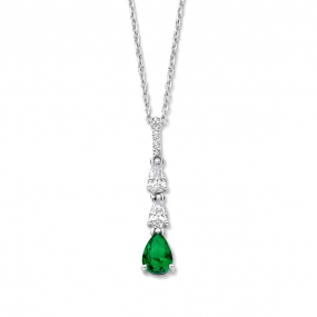 Collier argent - pendentif entourage en forme de poire avec pierre verte oxydes - Naiomy