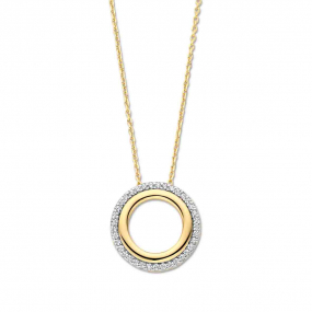 Collier argent plaqu or jaune avec motif rond pav d'oxydes- Naiomy