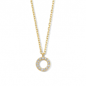  Collier Argent plaqu or jaune avec pendentif rond serti de zirconium- Naiomy