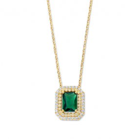 Collier argent - plaqu or pierre verte et oxydes - Naiomy